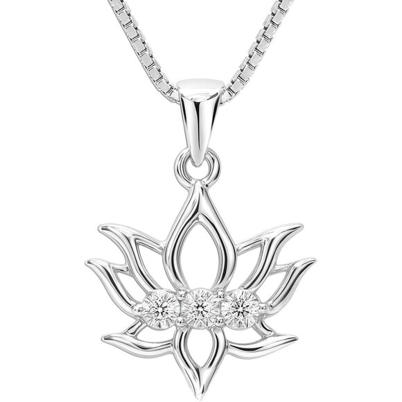 925 Sterling Silver Crescent Moon & Star Pendant Necklace with 0.02Ct G-H Diamon - Picture 1 of 7